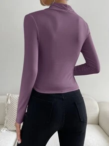 SHEIN Privé Áo thun nữ Xù Trọn gói màu trơn Giải trí - Màu tím - Xem 2