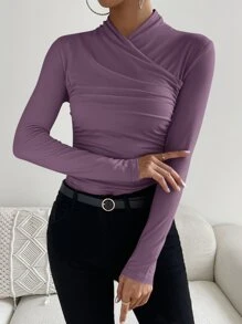SHEIN Privé Áo thun nữ Xù Trọn gói màu trơn Giải trí - Màu tím - Xem 3
