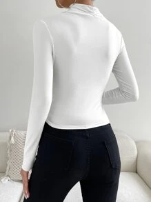 SHEIN Privé Solid Ruched Slim Fit Tee - White - View 2