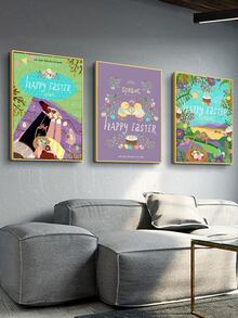 3pcs Easter Cartoon Graphic Unframed Painting - Multicolor - View 2