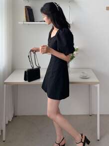 DAZY Sweetheart Neck Puff Sleeve Button Front Dress Sundress