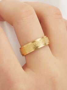 男士1入組時尚不銹鋼啞光戒指適合女士日常裝飾,適用於首飾類禮品和派對 - 金黃色 - 查看 2