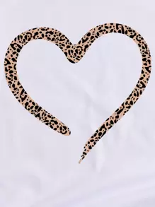INAWLY Leopard & Heart Print Tee Graphic Cheetah Print Tees Women Tops - White - View 3