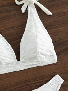 Tie Shoulder 三角型夏季沙灘比基尼套裝 - 白色 - 查看 5
