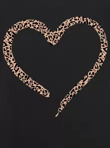 INAWLY Leopard & Heart Print Tee Graphic Cheetah Print Tees Women Tops - Black - View 4