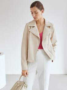 MOTF PREMIUM PU LEATHER BIKER JACKET - Beige - View 2