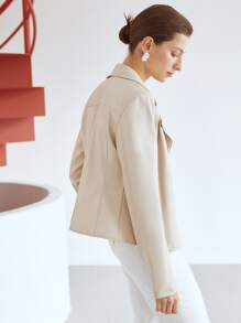 MOTF PREMIUM PU LEATHER BIKER JACKET - Beige - View 3