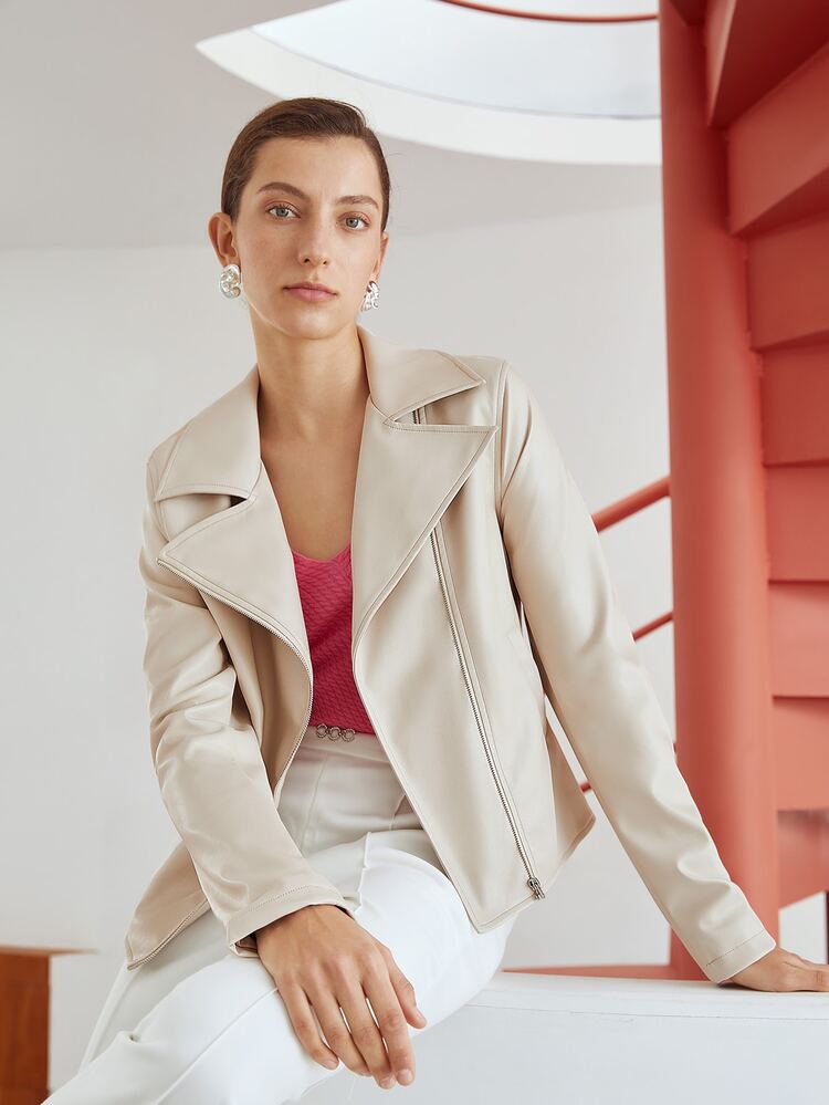 MOTF PREMIUM Cazadora de moto PU - Beis - Añade 4