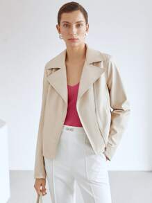 MOTF PREMIUM PU LEATHER BIKER JACKET - Beige - View 8