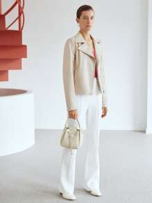 MOTF PREMIUM PU LEATHER BIKER JACKET - Beige - View 9