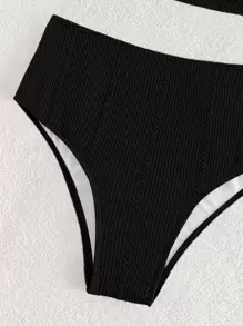 SHEIN Swim Summer Beach Ribbed Bikini Set Tank Bra & High Waisted Bottom 2 Piece Bathing Suit - Black - View 4