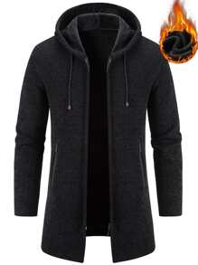 Manfinity Homme Men Zip Up Drawstring Hooded Thermal Lined Cardigan - Black - View 1