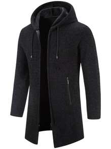 Manfinity Homme Men Zip Up Drawstring Hooded Thermal Lined Cardigan - Black - View 4