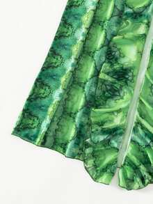 Kimono con estampado con cordón delantero ribete con fruncido - Verde - Ver 4