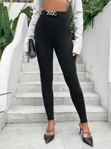 SHEIN Essnce Leggings con diseño de cadena - Negro - Ver 1