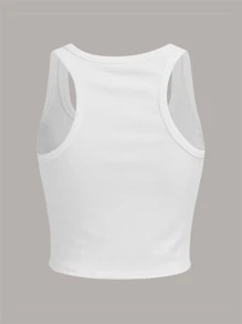 ROMWE Half Button Tank Top, School - White - View 2
