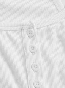 ROMWE Half Button Tank Top, School - White - View 4