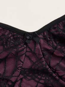 ROMWE Goth 大碼滿版印花挖肩荷葉袖網紗上衣 - 彩色 - 查看 4