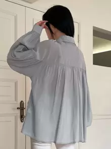 DAZY Camisa con botones y hombros caídos, ropa de mujer de otoño - Neblina azul - Ver 2