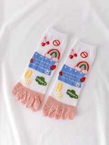 Calcetines de dedo con estampado de arcoíris y letra - Multicolor - Ver 1