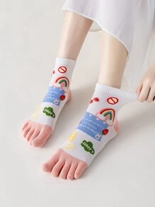 Calcetines de dedo con estampado de arcoíris y letra - Multicolor - Ver 2