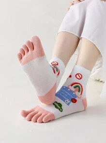 Calcetines de dedo con estampado de arcoíris y letra - Multicolor - Ver 4