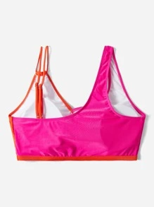 SHEIN Swim Curve Plus Two Tone Asymmetrical Shoulder Bikini Top, For Summer Beach Vacation - Multicolor - View 2