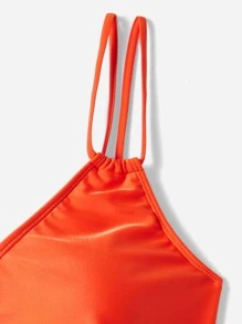 SHEIN Swim Curve Plus Two Tone Asymmetrical Shoulder Bikini Top, For Summer Beach Vacation - Multicolor - View 4