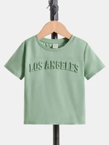 SHEIN Young Boys Casual Comfortable Stylish Short Sleeve Top With English Pressed Floral Pattern - Mint Green - View 2