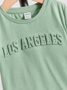 SHEIN Young Boys Casual Comfortable Stylish Short Sleeve Top With English Pressed Floral Pattern - Mint Green - View 5