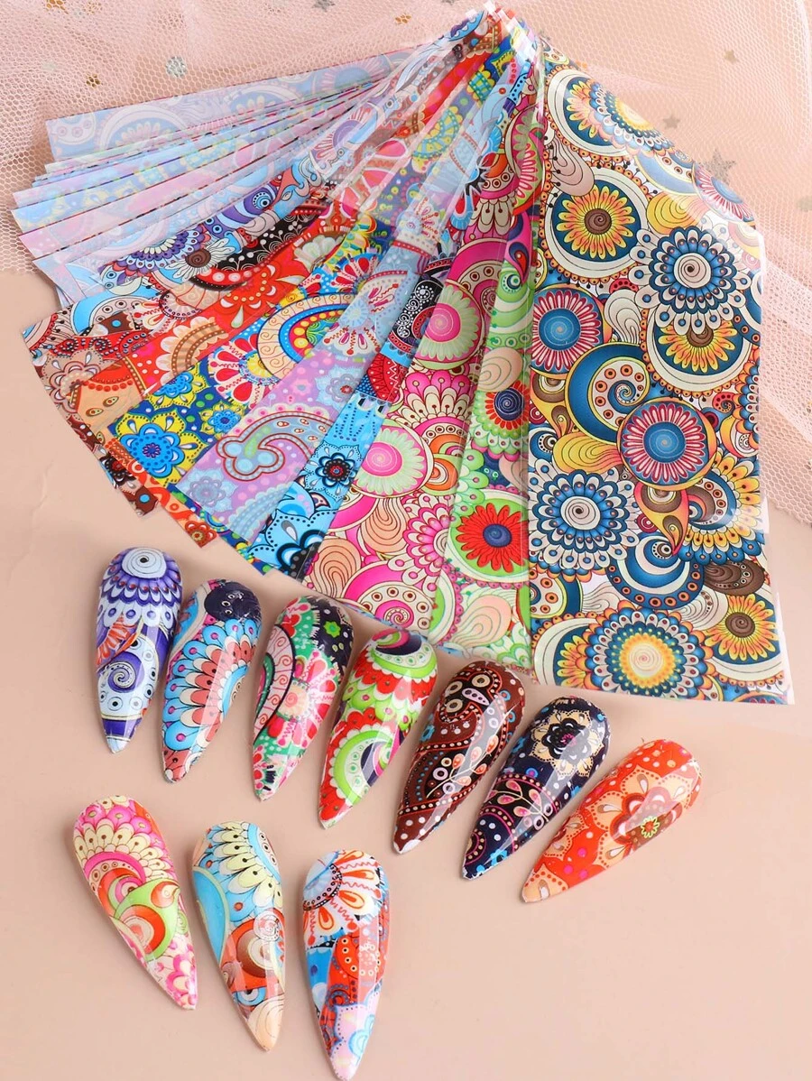 FULL BEAUTY 10 cái giấy chuyển nghệ thuật móng tay hoa - Nhiều màu - Xem 1