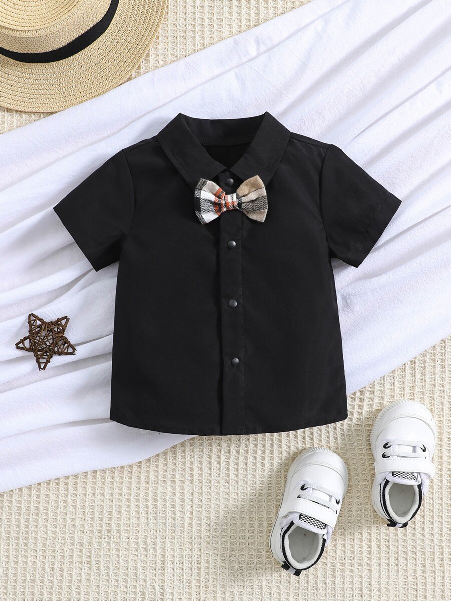 男嬰前蝴蝶結襯衫 - 黑色 - 查看 1