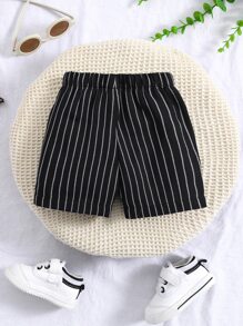 Bebé niño Shorts con estampado de rayas con diseño de parche - Negro - Ver 2