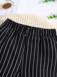 Bebé niño Shorts con estampado de rayas con diseño de parche - Negro - Ver 3