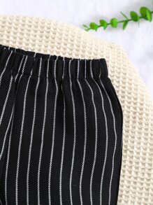 Bebé niño Shorts con estampado de rayas con diseño de parche - Negro - Ver 4