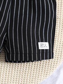 Bebé niño Shorts con estampado de rayas con diseño de parche - Negro - Ver 5