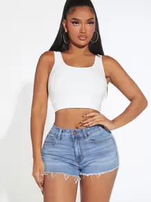 SHEIN SXY 毛邊牛仔短褲 - 淺色水洗藍 - 查看 5