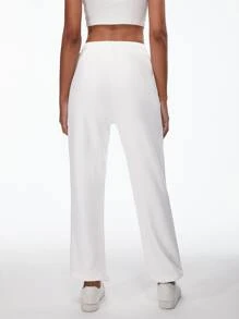 SHEIN BASICS Cotton Solid Elastic Waist Joggers - White - View 2