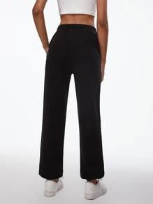 SHEIN BASICS Cotton Solid Elastic Waist Joggers - Black - View 2