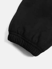 SHEIN BASICS Cotton Solid Elastic Waist Joggers - Black - View 6