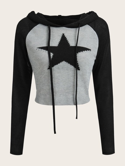 كنزة صوف قصير نمط النجوم اكمام راجلان رباط قبعة