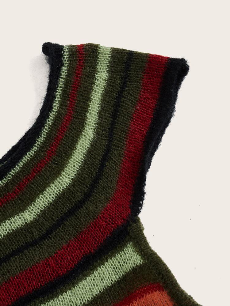 ROMWE Hippie Striped Pattern Cap Sleeve Knit Top - Multicolor - View 4