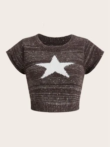 ROMWE Grunge Punk Top tejido crop con patrón de estrella de space dye - Café integral - Ver 1