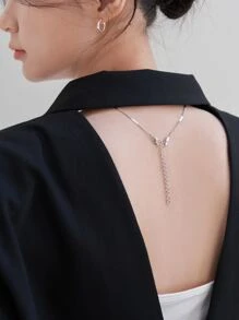 DAZY 素色前紐扣鏤空露背西裝外套 - 黑色 - 查看 9