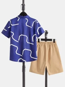 SHEIN 男孩圖案印花襯衫和短褲