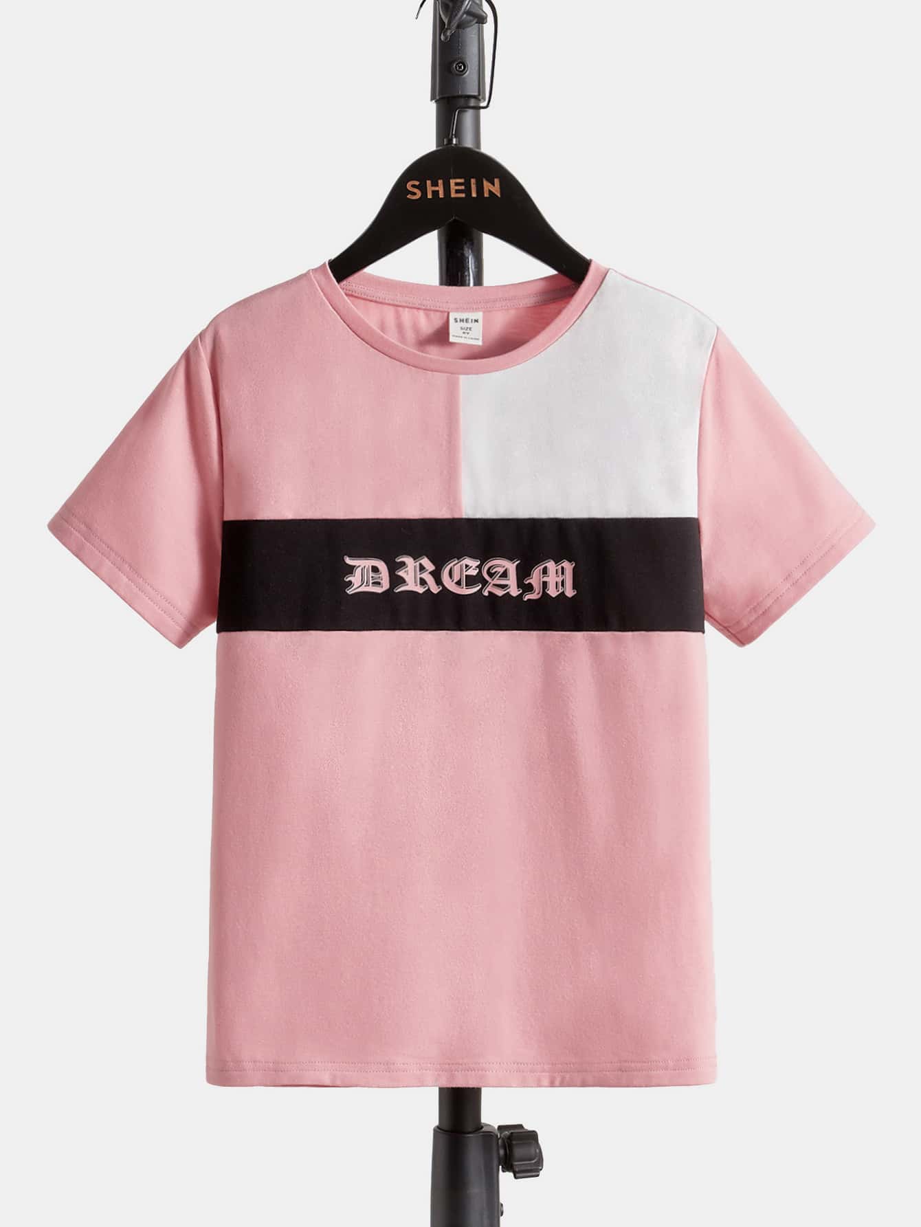 SHEIN Boys Letter Graphic Colourblock Tee - Baby Pink - View 1