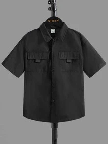 SHEIN 男孩翻蓋口袋襯衫和短褲和T恤