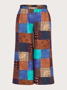ROMWE Hippie Pantalones de pierna ancha con estampado de retazo - Multicolor - Ver 2