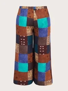 ROMWE Hippie Pantalones de pierna ancha con estampado de retazo - Multicolor - Ver 8