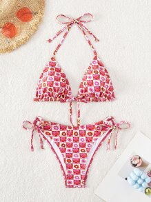 花卉印花露肩三角形夏季海灘比基尼套裝 - 彩色 - 查看 1